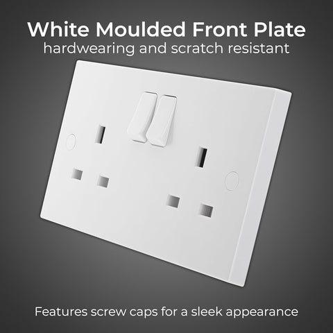 BG Electrical Double Switched Power Plug Wall Socket, Double Pole, Nexus 900 Series, White Moulded, Square Edge, 13A, 922DP