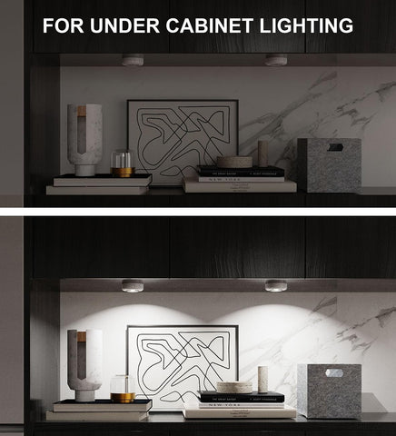 6 Pack Battery Operated Push Lights – Cordless LED Stick-On Lights for Cupboards, Wardrobes, Cabinets & Shelves - Brighten Dark Spaces Without Wires or Drilling