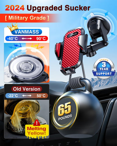 VANMASS Car Phone Holder Red – Universal Dashboard & Windscreen Mount