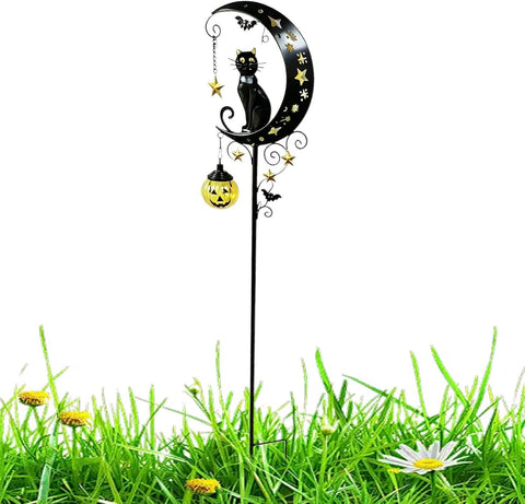 Solar Stake Lights Halloween Pathway Lighting Black Cat Pumpkin Moon