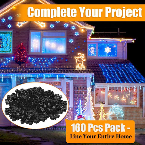 160 Pack Gutter Clips for Outdoor String Lights – S-Shaped Hooks for Christmas, Fairy, Festoon & LED Rope Lights – Line Your Outdoor Space with Lights Without Drilling