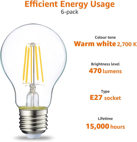 LED E27 Edison Screw Bulb 4.3W Warm White – Pack of 6