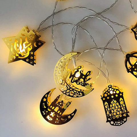 Ramadan Eid Mubarak String Lights – Battery Powered Moon Star Lantern LED Fairy Lights for Indoor & Outdoor Decoration