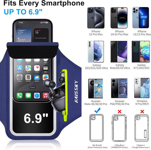 Running Armband Phone Holder with Airpods Pocket – Sweatproof Sports Case Blue