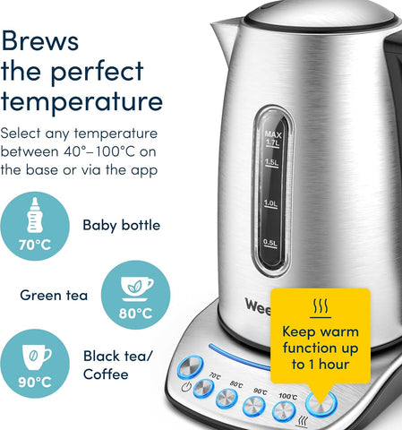 WeeKett Smart Kettle 1.7L – Stainless Steel, Voice Control Alexa Kettle, Variable Temperature, Keep Warm, BPA Free