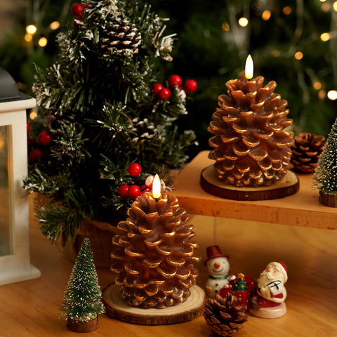 Finish type	Textured Base material	Wax, Pinecone Product dimensions	9D x 9W x 13.5H centimetres Item weight	0.44 Kilograms Lamp type	Electric