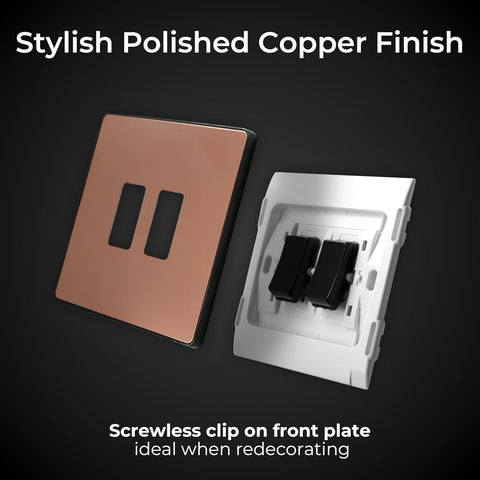 BG Electrical Double Wall Light Switch, 2 Way, Screwless Front Plate, Round Edges, Evolve, Polished Copper, 20A, 16AX, PCDCP42B
