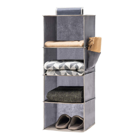 YOUDENOVA Hanging Wardrobe Organiser, 6 Shelves with Side Pockets, Grey – Make Every Shelf Count