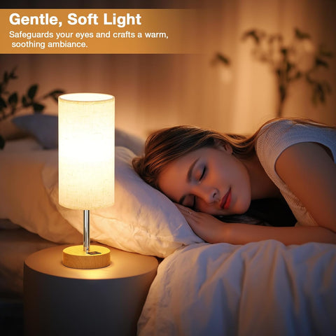 Aooshine Bedside Lamp with Touch Control, 3-Way Dimmable LED Bulb, USB-A & Type-C Charging Ports – Off White Linen Table Lamp for Bedroom, Living Room & Desk