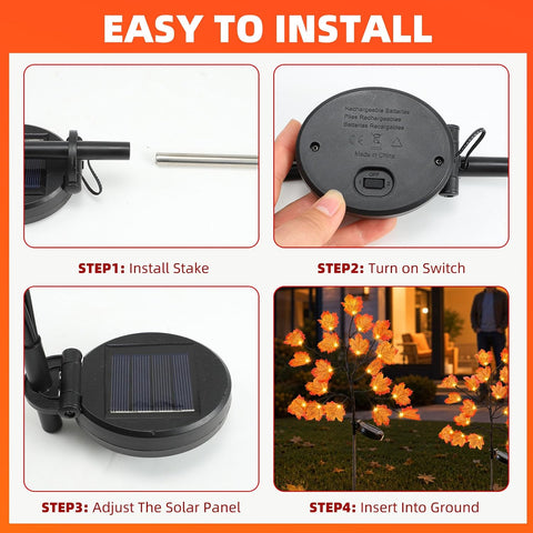 2 Pack Solar Fall Lights Outdoor Decoration 40 LED Orange Fall Lights with Maple Leaves, Outdoor Pathway Light, Solar Lights for