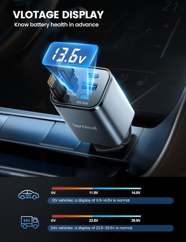 Lamicall 4-in-1 Retractable Car Charger Adapter 69W