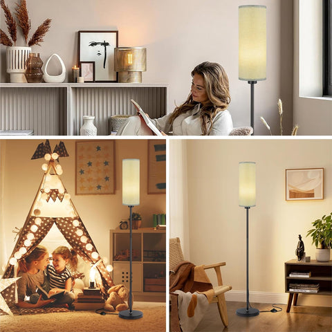 Floor Lamp Grey Standing Lamp with Remote Control – Dimmable Colour Temperatures, 9W Bulb Included, Modern Black Pole Standard Lamp with Foot Switch