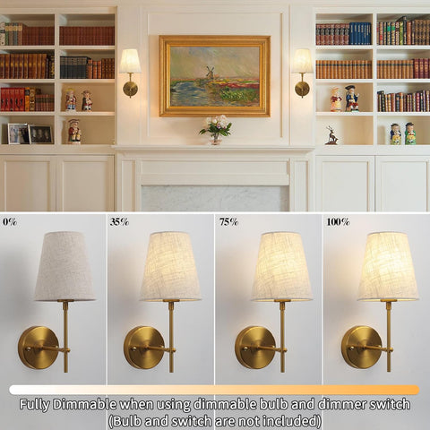 Brass Wall Lights Set of 2, Modern Wall Lamps for Bedroom Industrial Indoor Wall Lighting Fixtures for Living Room, Wall Mounted Light for Hallway