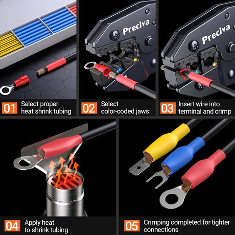 Preciva 600-Piece Professional Crimping Tool Set, Includes Crimper Tool for 0.5-6mm² Wires (AWG 20-10), 490 Insulated Ferrules, 190 Heat Shrink Tubings & 2-Layer Toolbox, for Electrical Maintenance