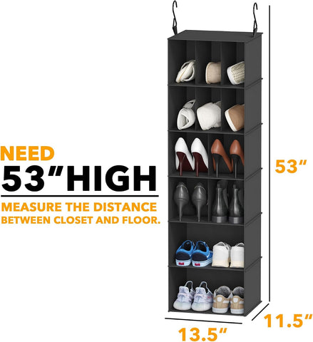 SpaceAid 2 Pack Hanging Closet Organiser and Storage with Dividers, 24 Compartments Hanging Shoe Shelves for Closet, Wardrobe, RV, Garment Rack - Black