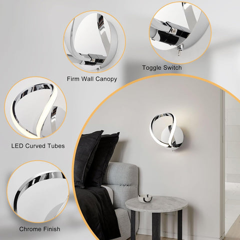 Halo Modern LED Wall Light with Toggle Switch Chrome
