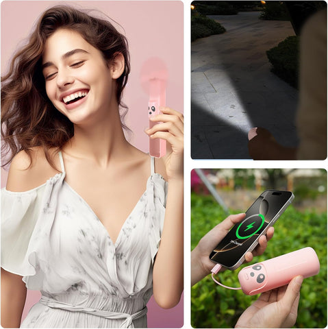 Portable 4-in-1 USB-C Rechargeable Mini Handheld Fan – Pink