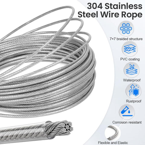 2mm Stainless Steel Catenary Support Wire for Festoon Lights – 10m, 20m & 30m PVC Coated Hanging Cable for Gardens, Patios & Pergolas