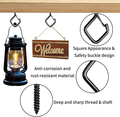 Heavy Duty Eye Screw Hooks for Hanging – Ceiling Hooks for Hanging Plants & Outdoor String Lights, Safety Lock Screw-in Hooks, Black 36 Pcs – Hang It Securely, Style It Your Way