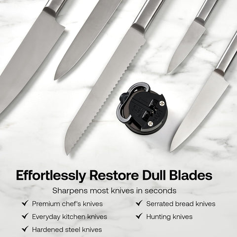 AnySharp Pro Metal Knife Sharpener – Hands-Free PowerGrip Suction | Sharpens All Knives | Hardened Steel & Serrated | Wolfram Finish