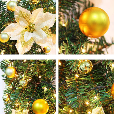 9FT Gold Christmas Garland with LED Lights – Festive Indoor Outdoor Decor