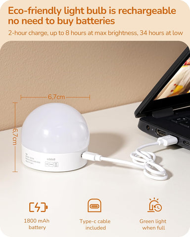 EDISHINE USB Rechargeable Wall Light Set of 2 Wireless Dimmable LED Sconces