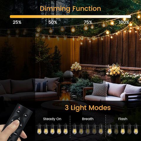 Pogestrand 30M Festoon Lights Outdoor 24V with Remote, 32 LED Bulbs