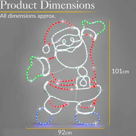 Christmas Santa light display with twinkling white LEDs
