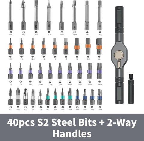 Precision Magnetic Ratchet Screwdriver Set 42 In 1 Portable Ratcheting Screwdriver Kit With 40 Bits Chrome Vanadium Steel DIY Repair Tool Grey
