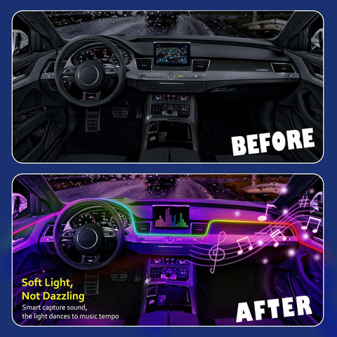 Acrylic RGB Car Interior LED Light Kit with APP Control, 18-in-1 Dreamcolor Ambient Lighting, Dual Zone Music Sync, Fiber Optic Strips