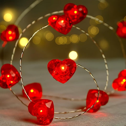300cm Red Heart LED Fairy String Lights with Remote, Timer & 8 Lighting Modes – Battery Powered Waterproof Decor