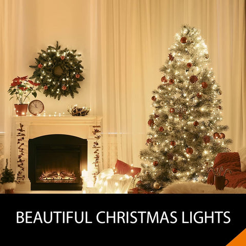 ANSIO Christmas Lights 100 LED 10m Warm White Mains Powered Clear Cable – Indoor & Outdoor Fairy String Lights with 8 Light Functions for Christmas, Weddings & Parties