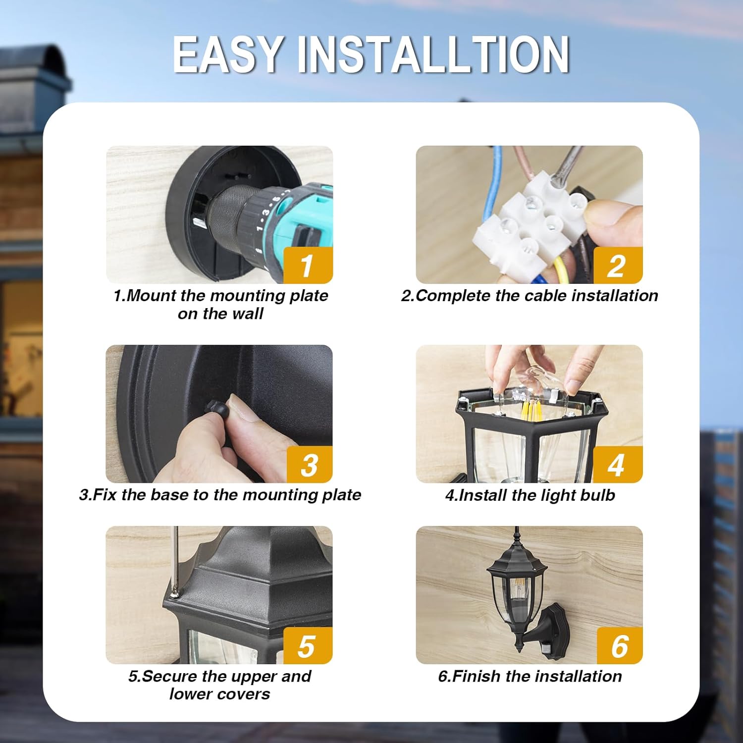 Step-by-step guide to installing outdoor lighting with numbered instructions.