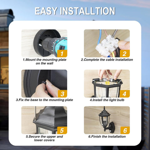 Step-by-step guide to installing outdoor lighting with numbered instructions.