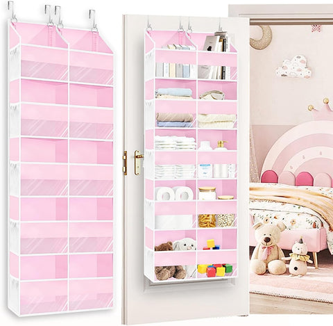 Ofiray-Home Over The Door Storage Organiser – 5-Tier, 10 Compartments, Pink Hanging Storage with 10 Side Pockets