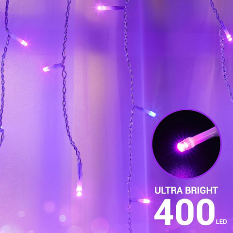 GlobaLink Christmas Icicle Lights 10m 400 LED Blue & Purple – Connectable Outdoor Fairy Lights with 8 Modes, Timer & Memory - Turn Your Roofline Into a Colourful Christmas Display