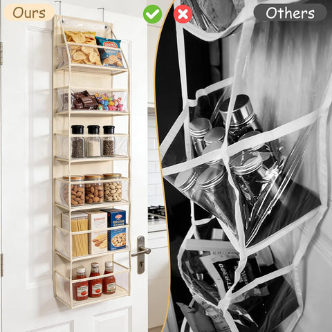 MOFASVIGI Over Door Storage Organiser, Beige – 6 Large Pockets with Clear PVC Windows for Space-Saving Home Organisation