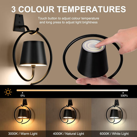 Battery Operated Wall Lights Rechargeable 2 Pack Black