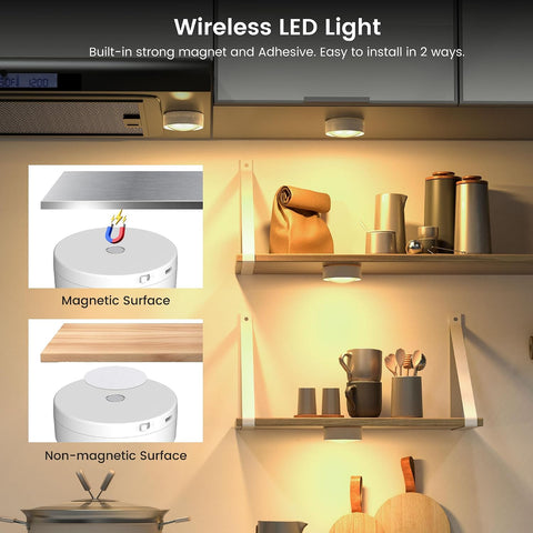 Onumii Under Cabinet Rechargeable LED Puck Lights with Remote – Magnetic Stick-On Kitchen & Wardrobe Lighting, 2 Pack - Brighten the Corners You Usually Miss