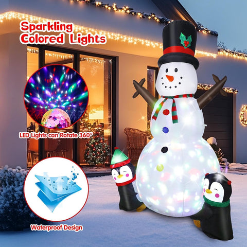 8FT Inflatable Snowman Christmas Decoration with Rotating LED Lights