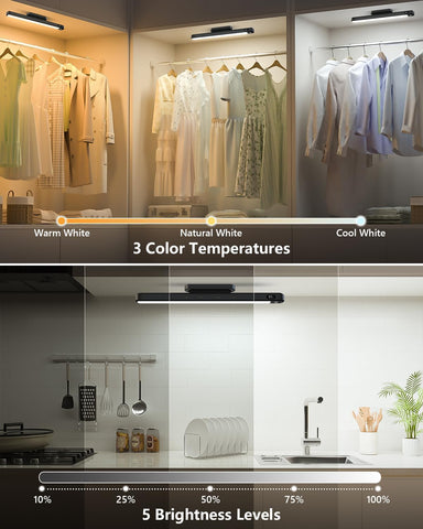 Ferswe 3W Rechargeable Wardrobe Lights with Motion Sensor – Magnetic Under Cabinet LED Light Bar with 3 Colour Modes & Dimming - Light Up the Forgotten Corners of Your Home