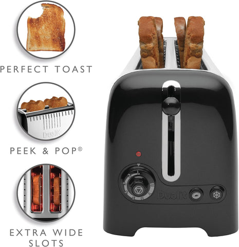 2 Slice Longslot Toaster 2000W – High Gloss Black Trim | Extra Wide 36mm Slots | Bagel & Defrost Settings | Warming Rack