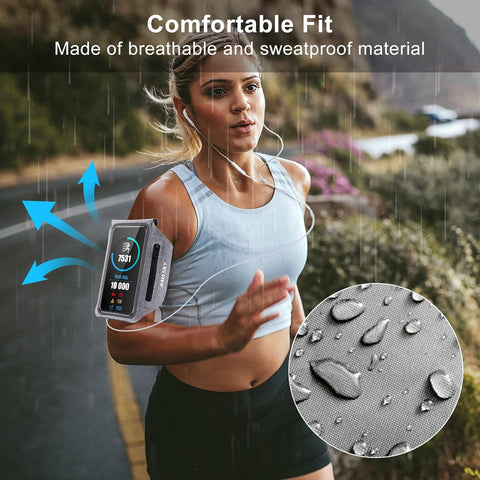 Running Phone Armband Holder with Zipper Pockets Water Resistant Grey