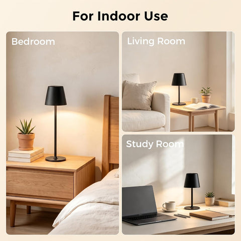 Rechargeable Table Lamp, Cordless LED Touch Lamp for Indoor & Outdoor Use – 48 LEDs, 3 Brightness Levels, Waterproof Black Metal Design