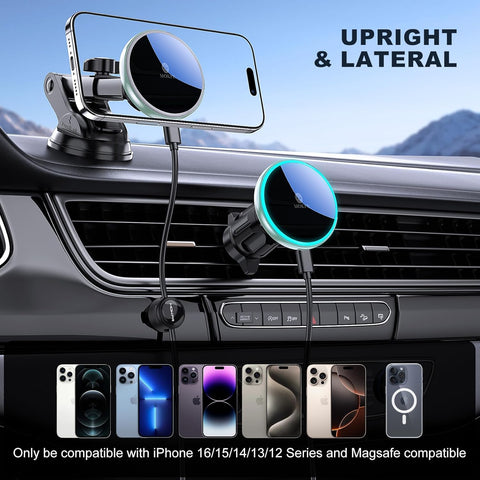MOKPR Green MagSafe Car Mount Charger 15W Wireless Holder