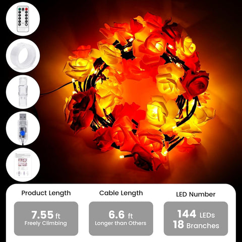 3.9FT Indoor Easter Vine String Lights – 48 Warm White LEDs with Remote & Timer – Rose Vine Branch Design for Indoor Wall & Bedroom Décor
