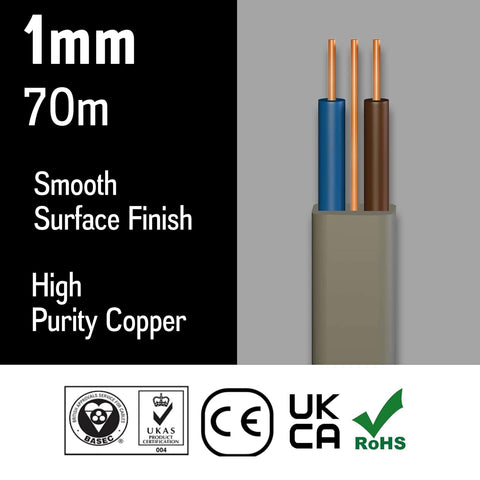 Primes DIY 1mm Twin and Earth Electric Cable 70m Grey PVC