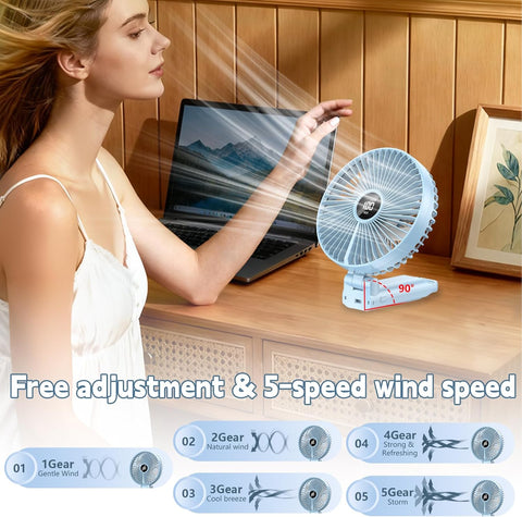 Portable 6-Inch Handheld Fan – 5 Speeds, USB Rechargeable