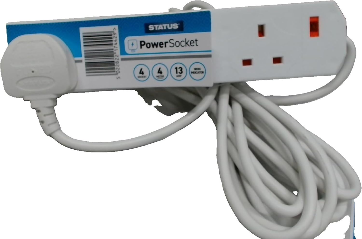Power socket with multiple outlets and a cable on a white background