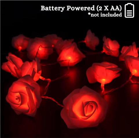 LED Rose Fairy String Lights, 8 Red Foam Roses, 1.45m Battery Operated Warm Light for Indoor Décor